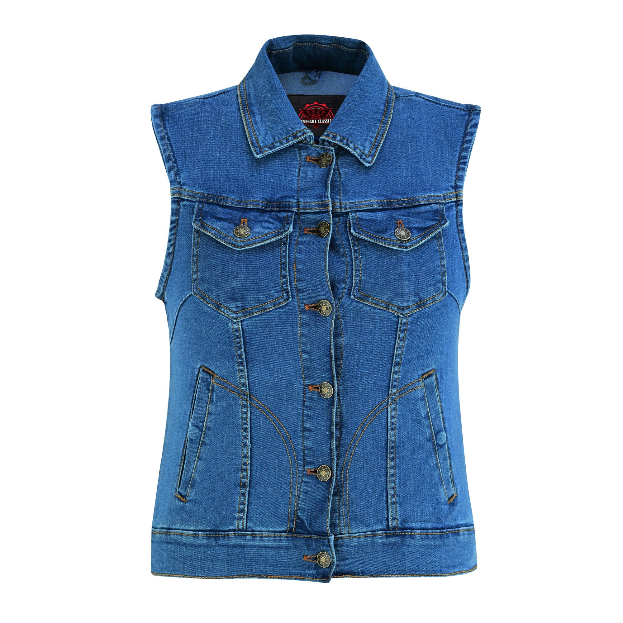 RM943  Women's Blue Denim Snap Front Vest