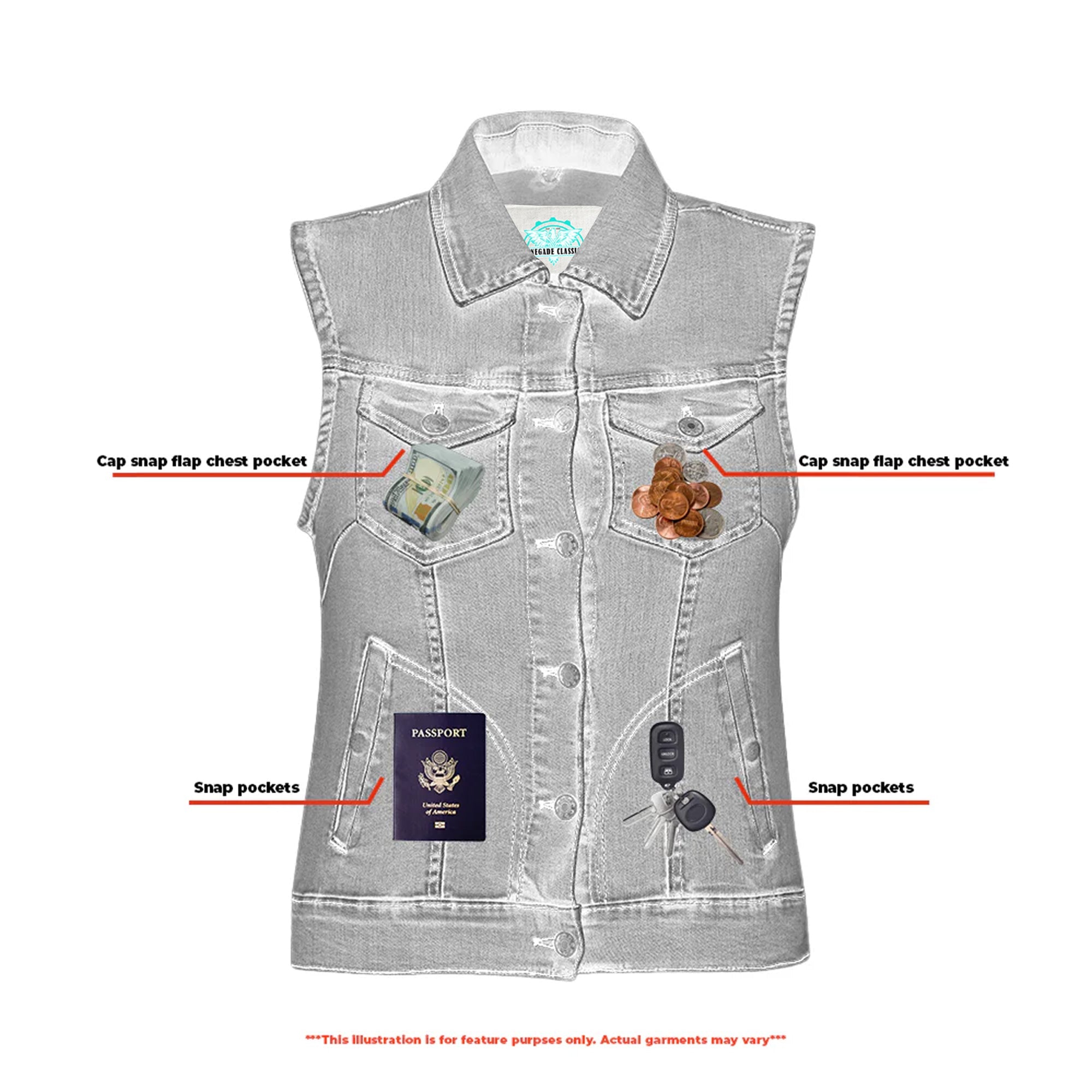 RM943  Women's Blue Denim Snap Front Vest