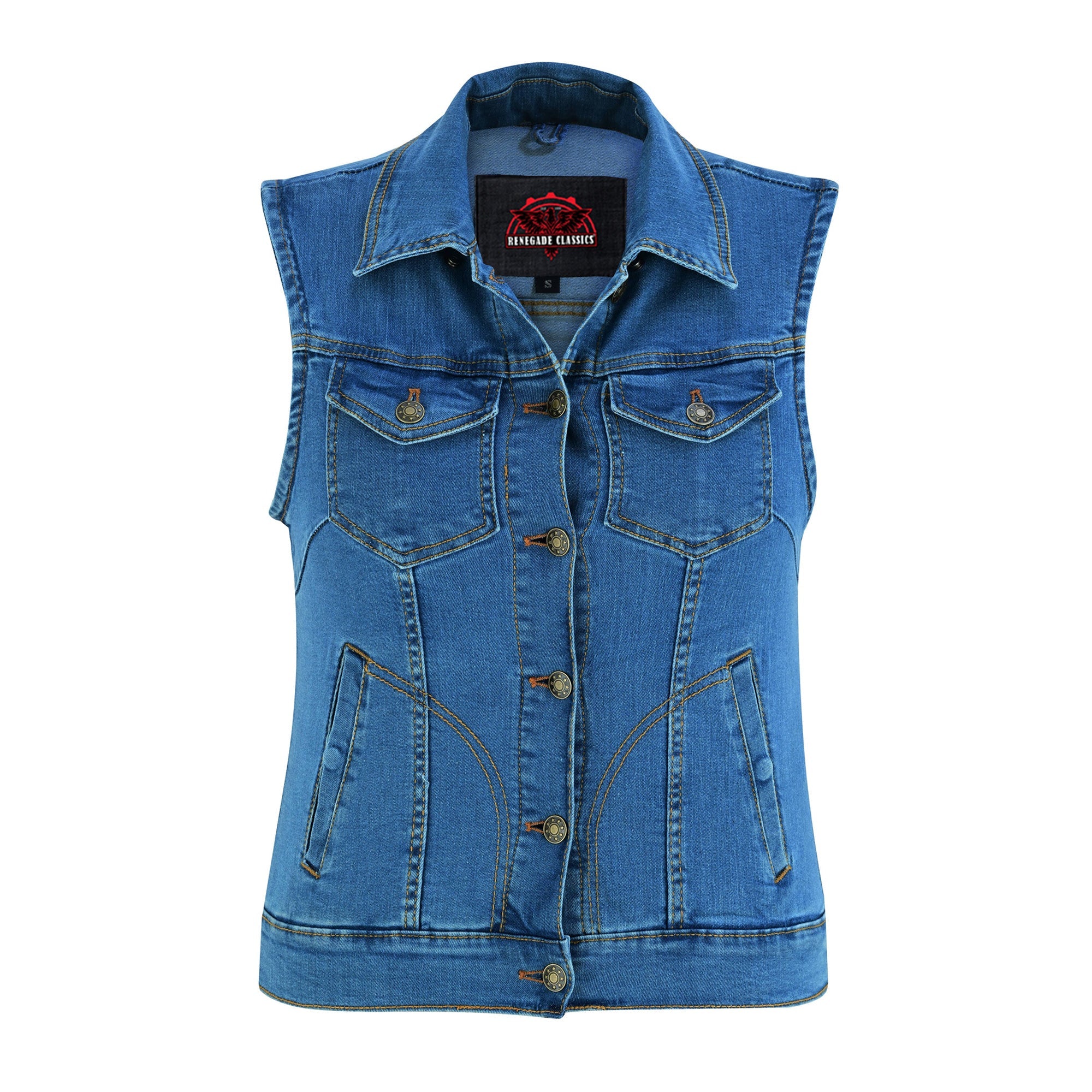 RM943  Women's Blue Denim Snap Front Vest