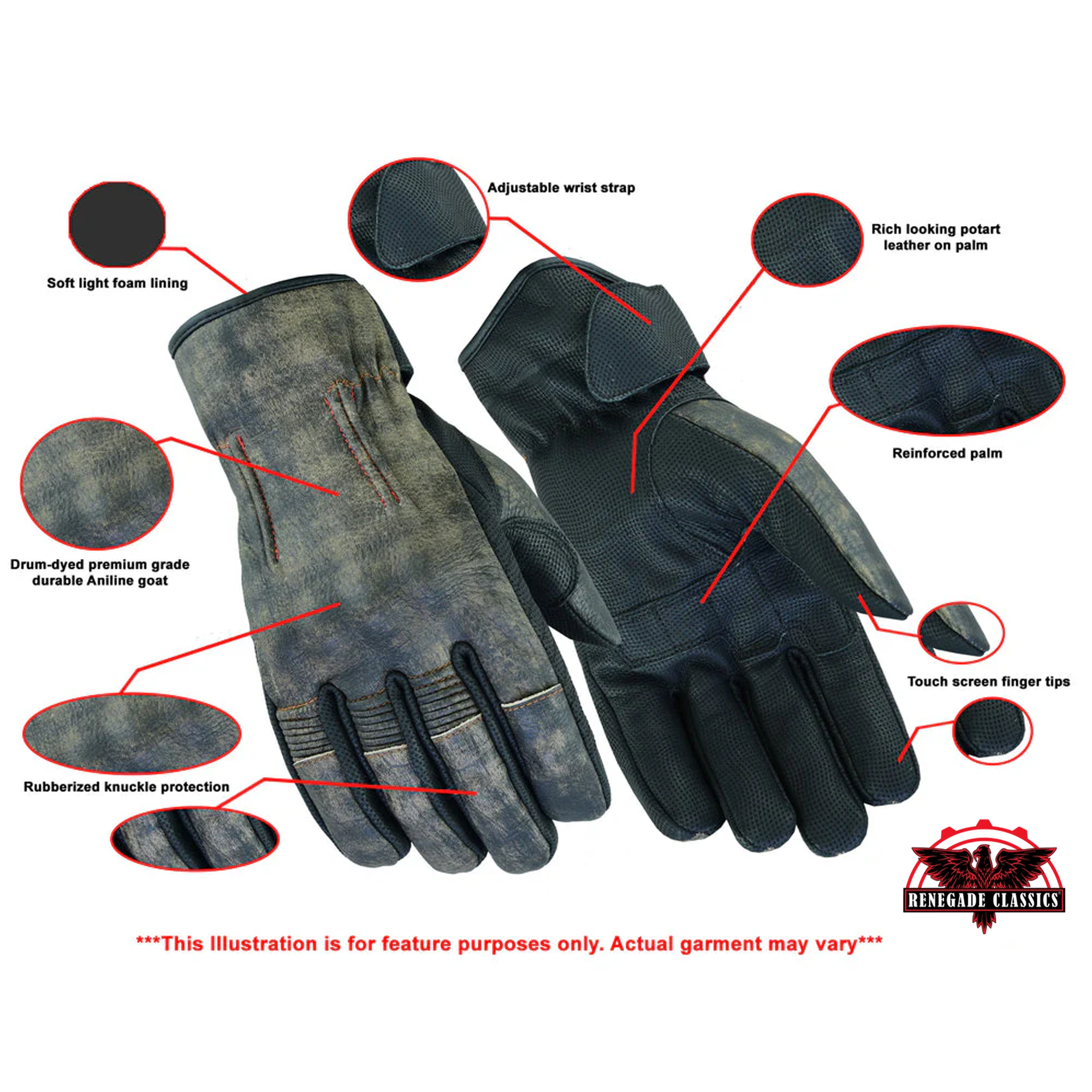 RC95 Men's Feature-Packed Washed-Out Brown Rakish Glove