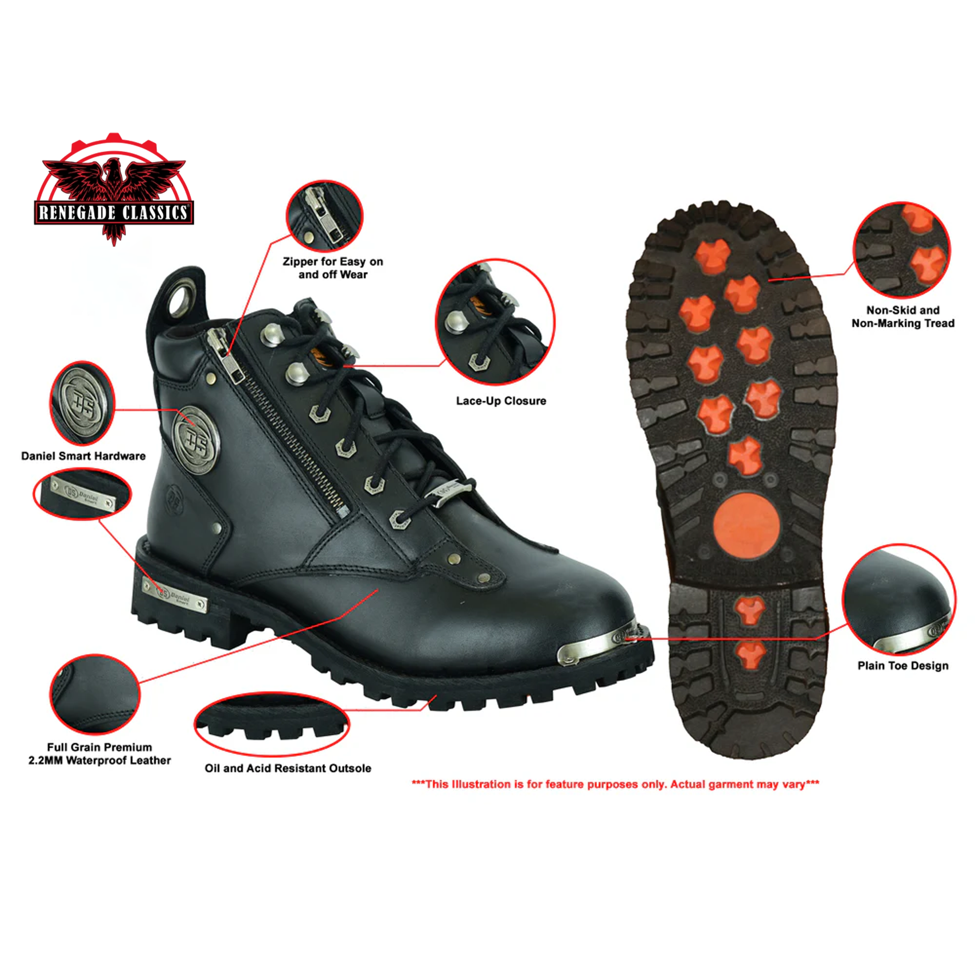 RC9730 Men's 6 Side Zipper Plain Toe Boot