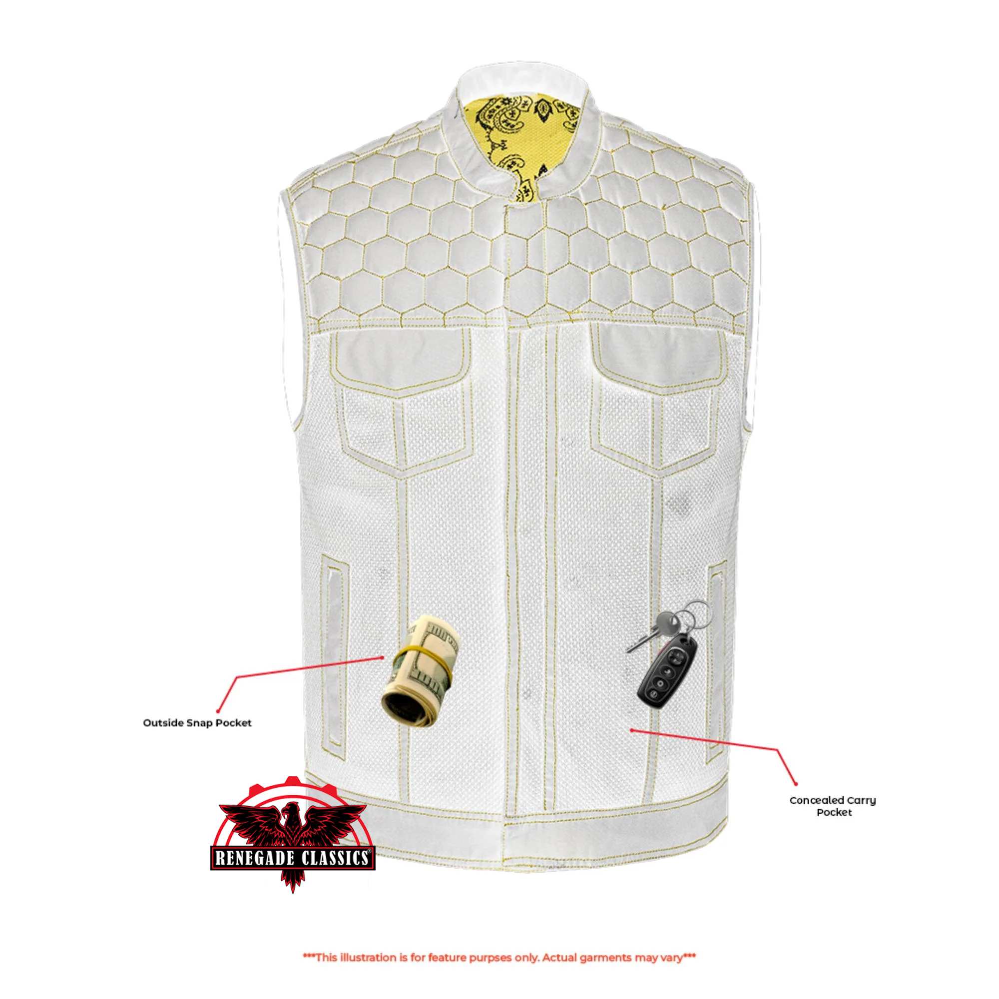 Gloom Gold Men’s Black Mesh Textile Vest with Yellow Thread Detailing