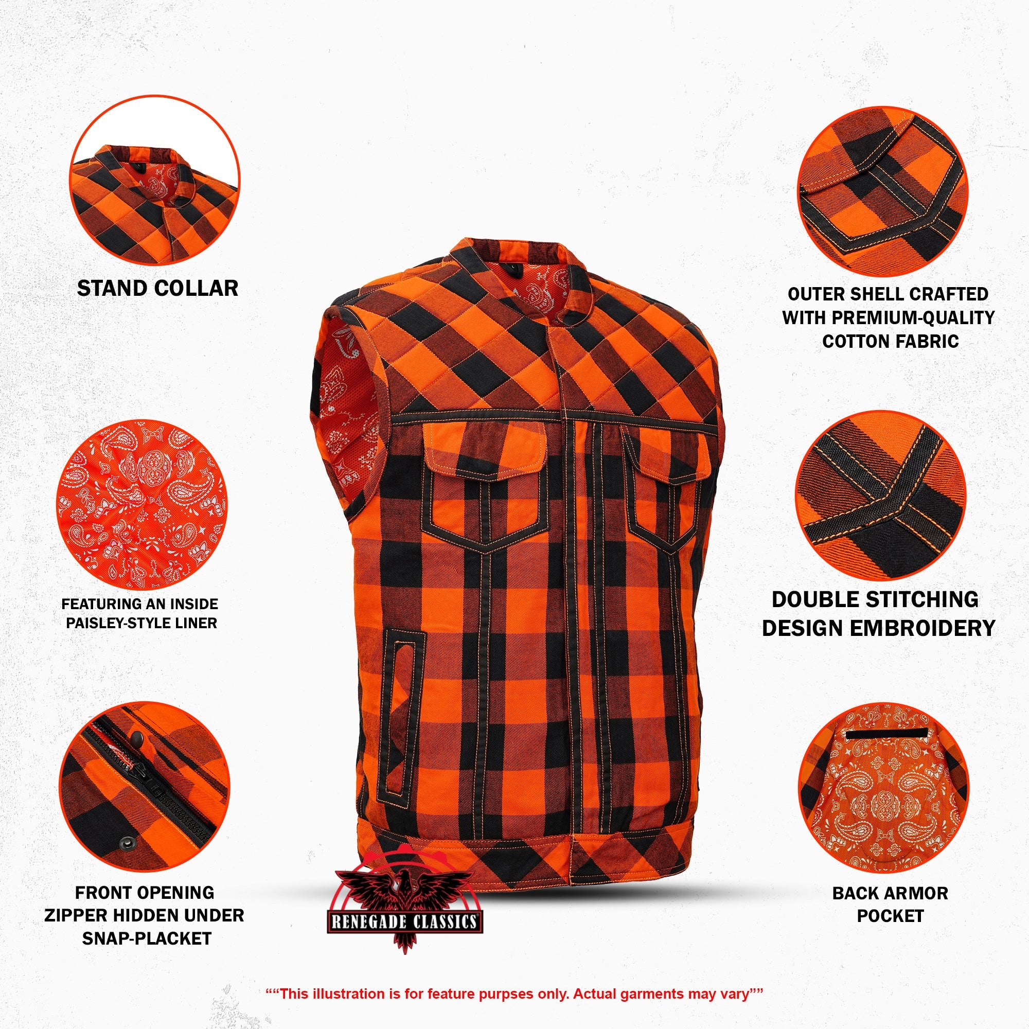 Fire Storm Black and Orange Flannel Textile Vest