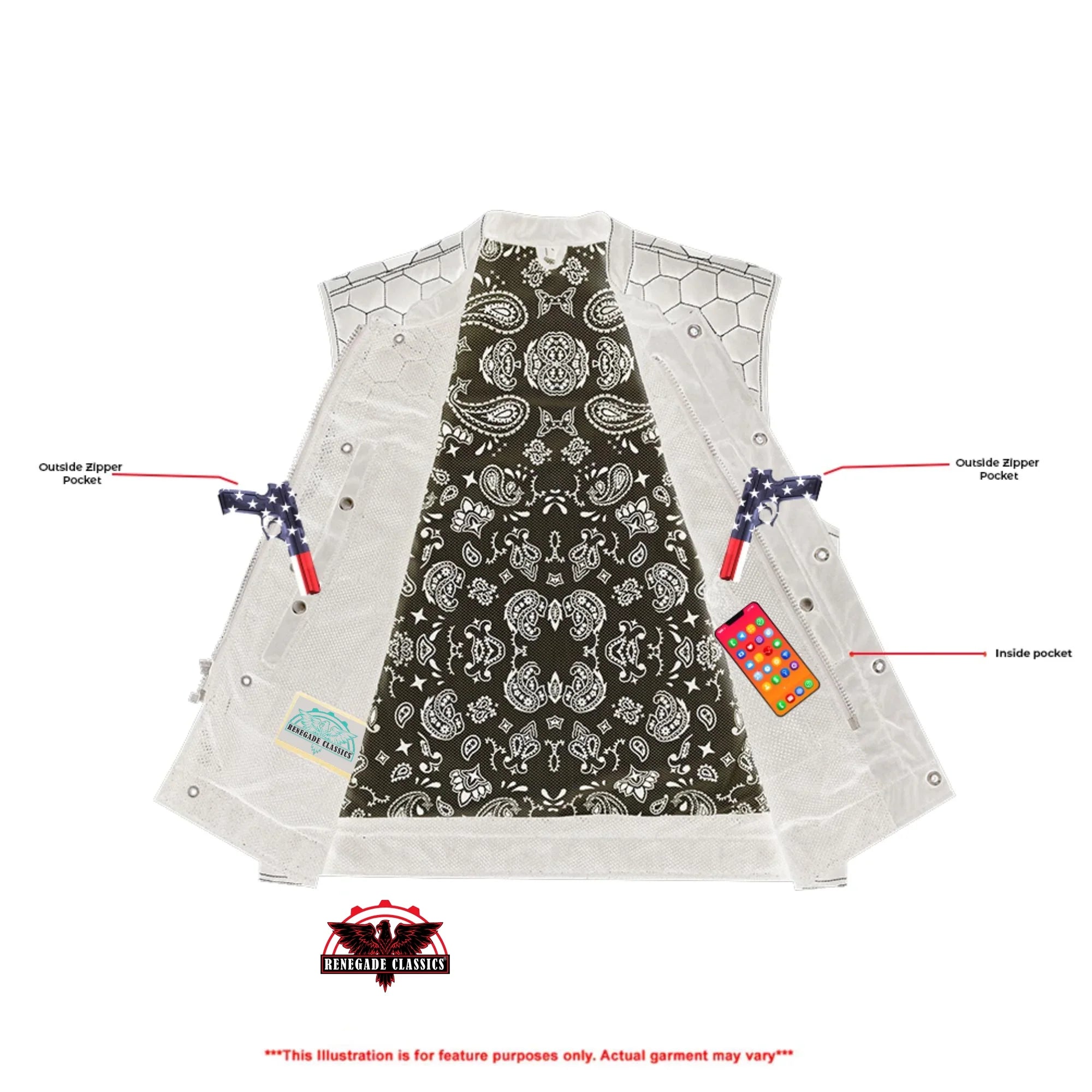 Mesh Rave Men’s Black Mesh Textile Vest with Black Paisley Liner