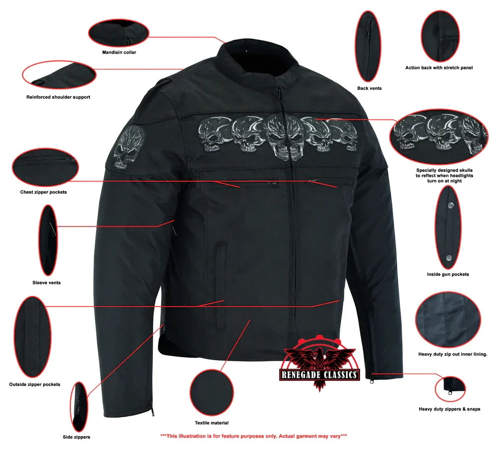 RC600 Men's Textile Scooter Style Jacket w/ Reflective Skulls