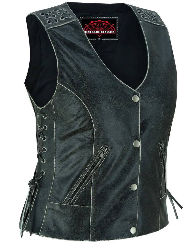 RC285V Women's Gray Vest with Grommet and Lacing Accents