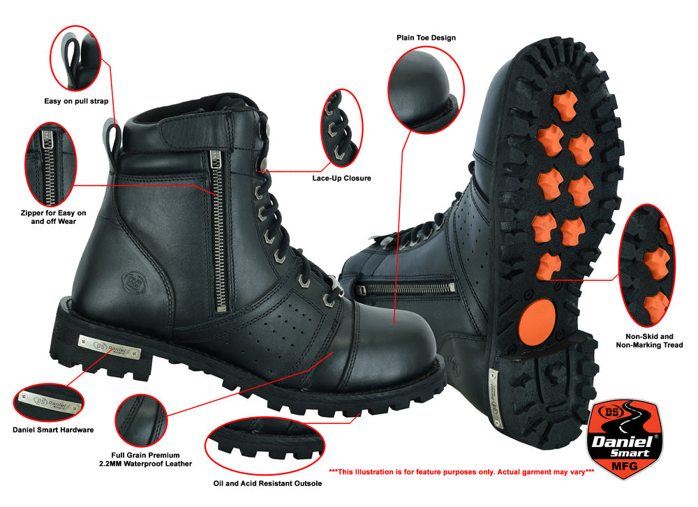RC9731 Men's 6'' Side Zipper Plain Toe Boot W/Perforation