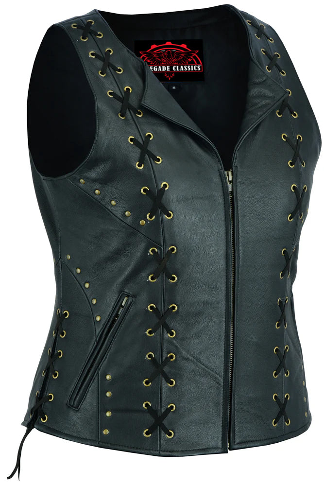 RC233 Women's Zippered Vest with Lacing Details