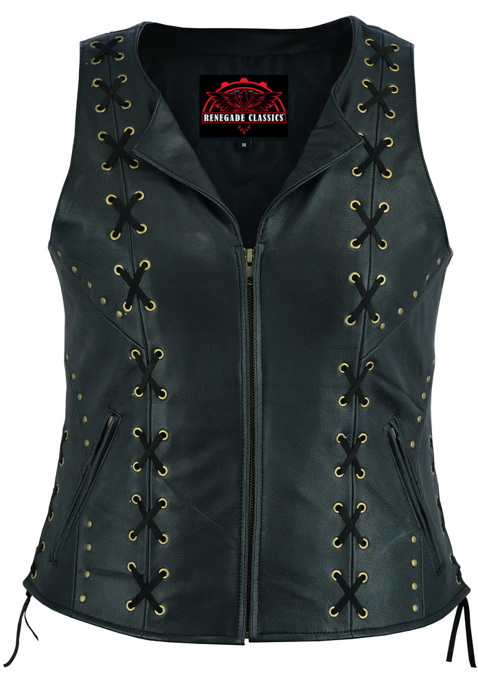RC233 Women's Zippered Vest with Lacing Details