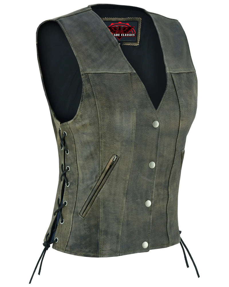 RC207 Women's Antique Brown Single Back Panel Concealed Carry Vest