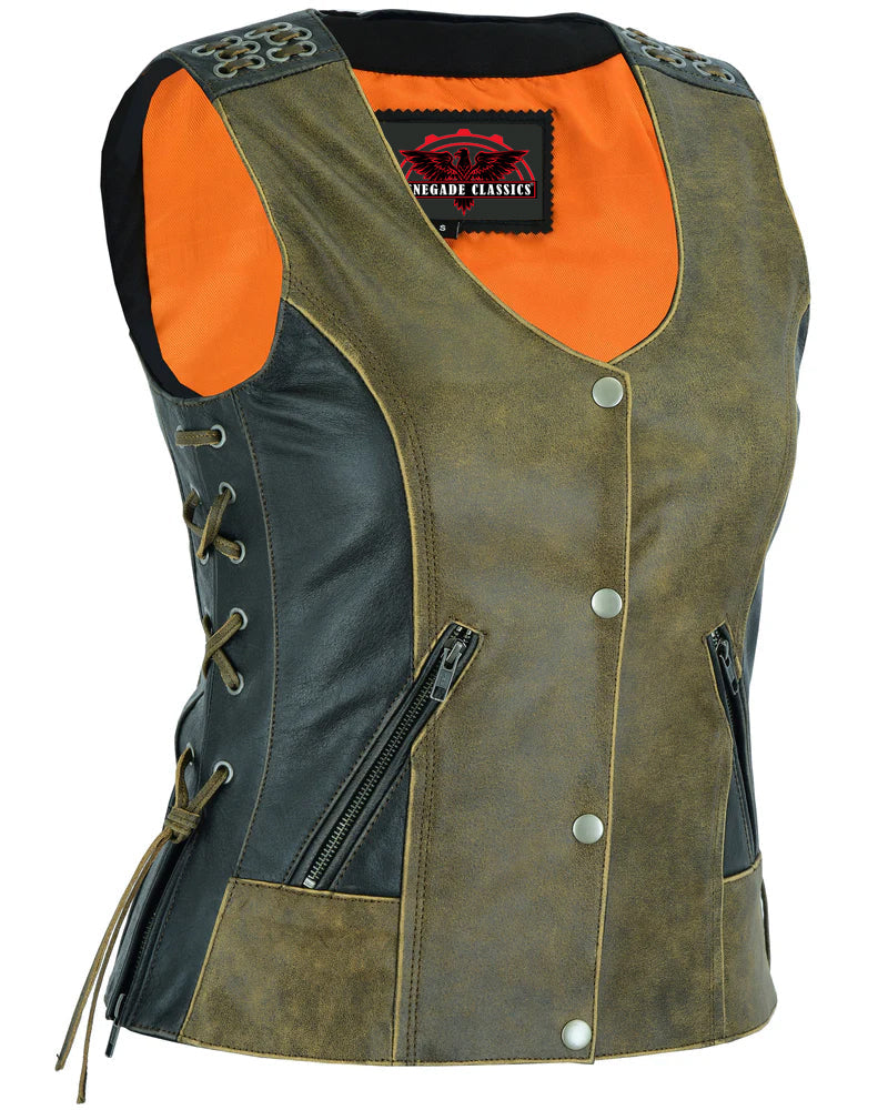 RC298 Women's Vest with Grommet and Lacing Accents - Two Tone