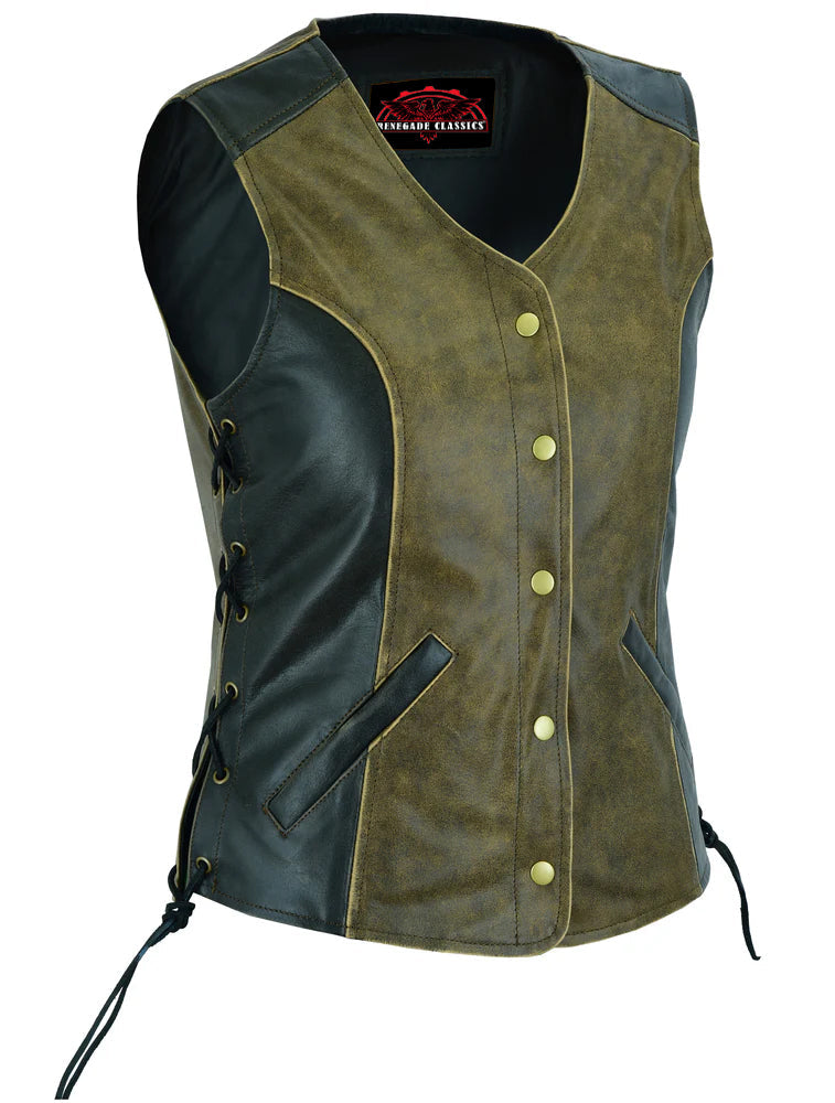 RC214  Women's Stylish Longer Body &frac34; Vest - Side Laces - Two Tone