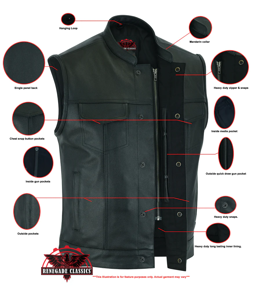 RC189A Concealed Snap Closure, Milled Cowhide, Scoop Collar & Hidden