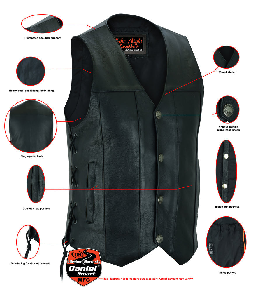 RC142 Men's Single Back Panel Concealed Carry Vest (Buffalo Nickel Head Snaps)