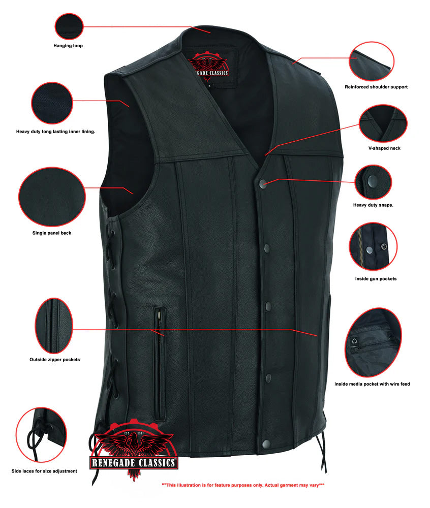 RC161TALL Men's Tall Classic Tapered Bottom Biker Leather Vest