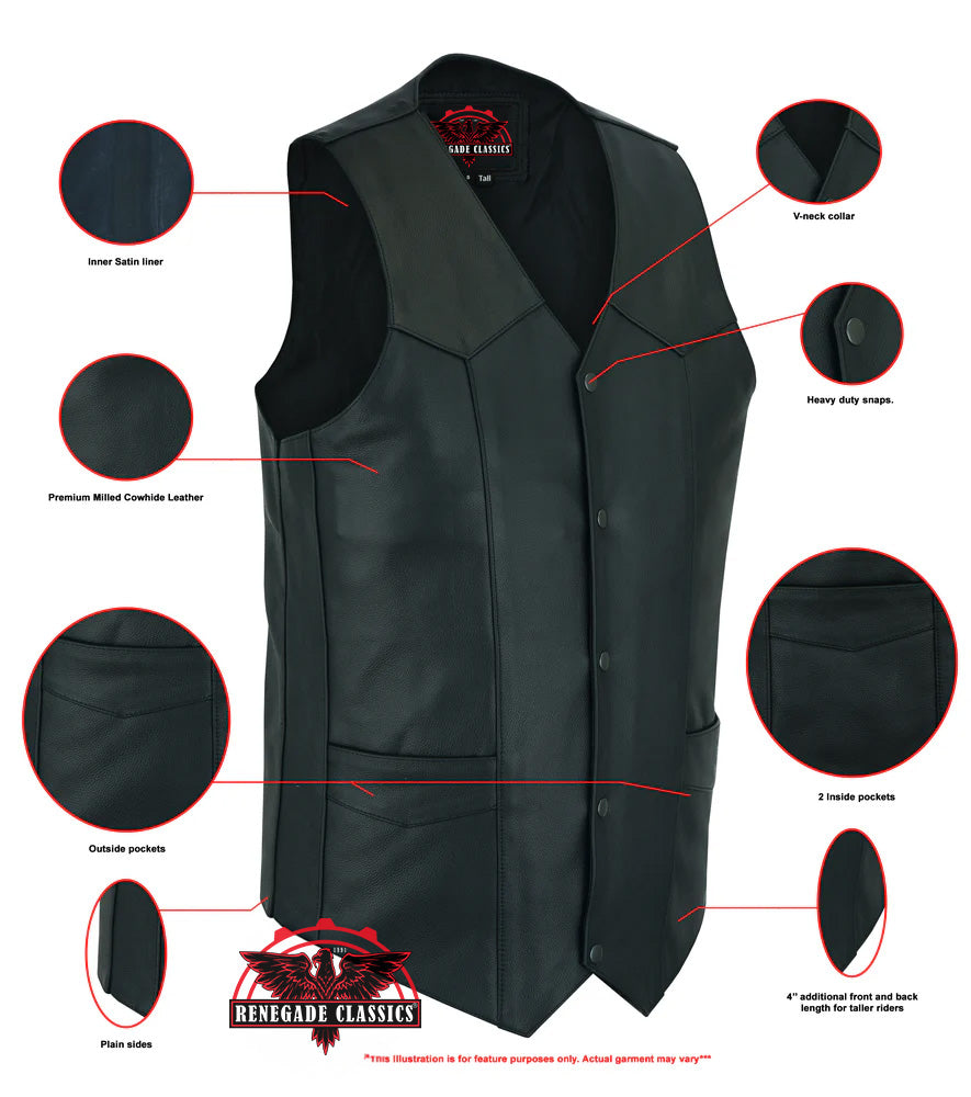 RC162TALL Men's Tall Classic Biker Leather Vest