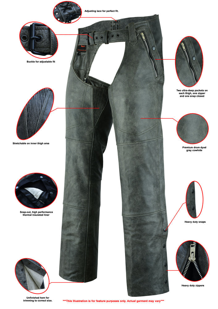 RC413 Unisex Double Deep Pocket Thermal Lined Chaps - GRAY