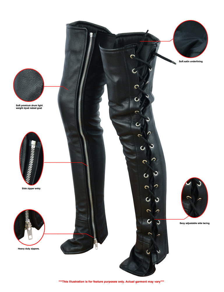 RC422 Women's Black Thigh High Leather Side Lace Leggings