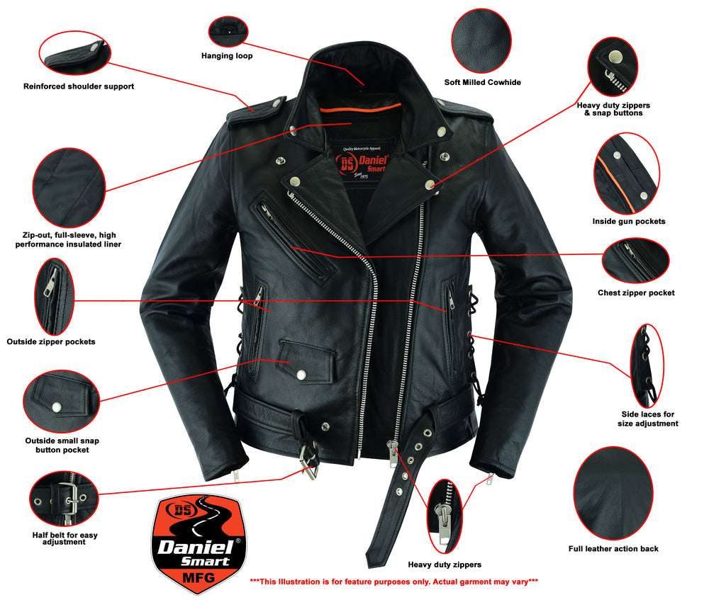 RC831 Women's Classic Side Lace Police Style M/C Jacket