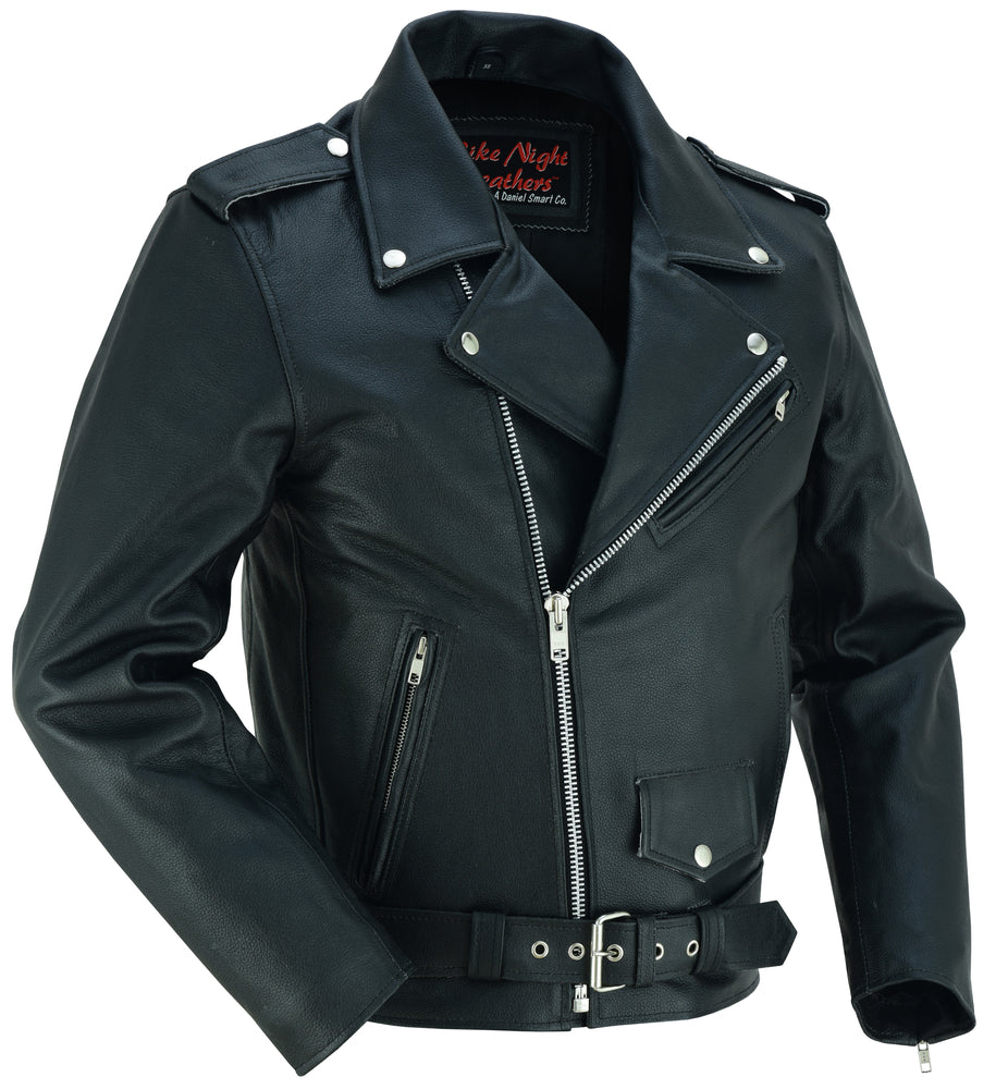 RC710 Economy Motorcycle Classic Biker Leather Jacket - Plain Sides