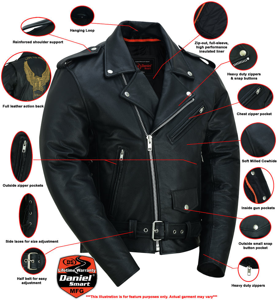 RC759 Men's Eagle Embossed Live To Ride - Ride To Live Classic Black