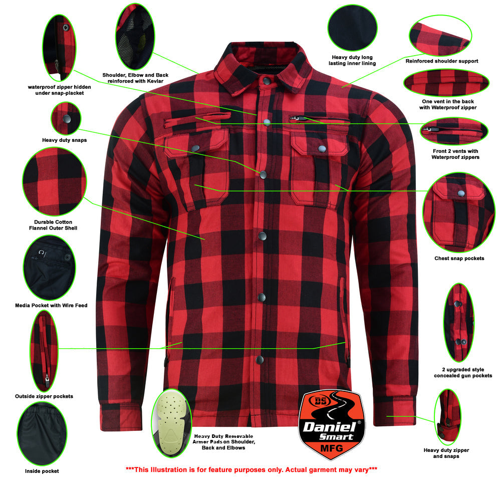 DS4671 Armored Flannel Shirt - Red Daniel Smart Manufacturing