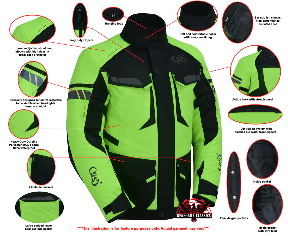RC4616 Advance Touring Textile Motorcycle Jacket for Men - Hi-Vis