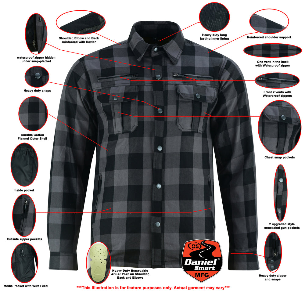 DS4670 Armored Flannel Shirt - Gray Daniel Smart Manufacturing
