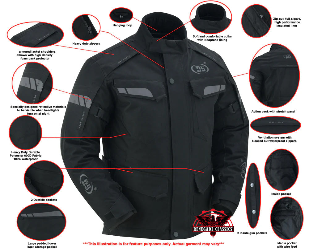 RC4615 Advance Touring Textile Motorcycle Jacket for Men - Black