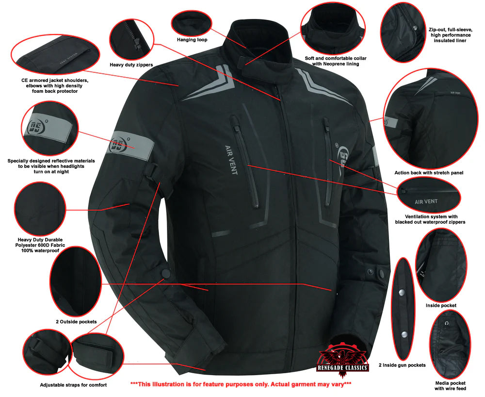 RC4610 Flight Wings - Black Textile Motorcycle Jacket for Men