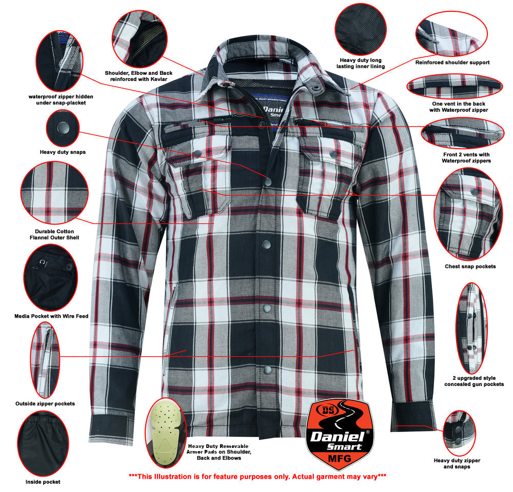 DS4672 Armored Flannel Shirt - Black, White & Red Daniel Smart Manufacturing