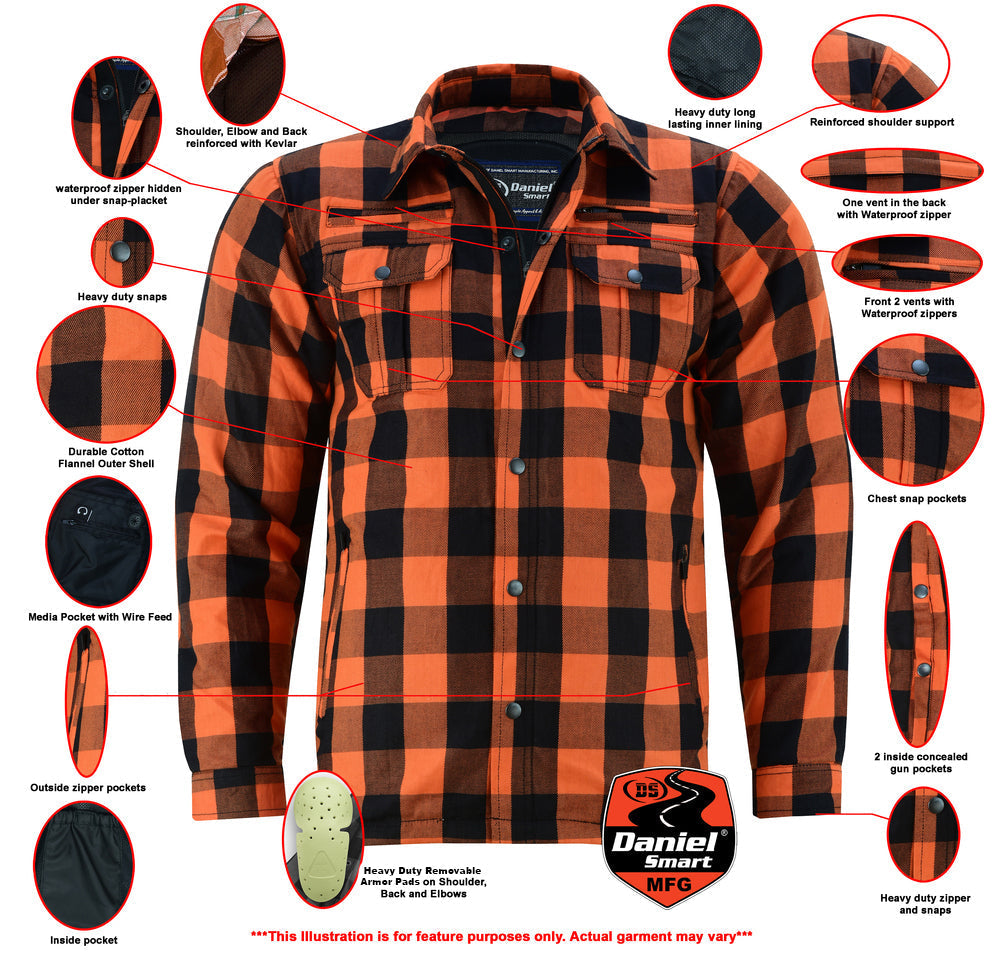DS4675 Armored Flannel Shirt - Orange Daniel Smart Manufacturing