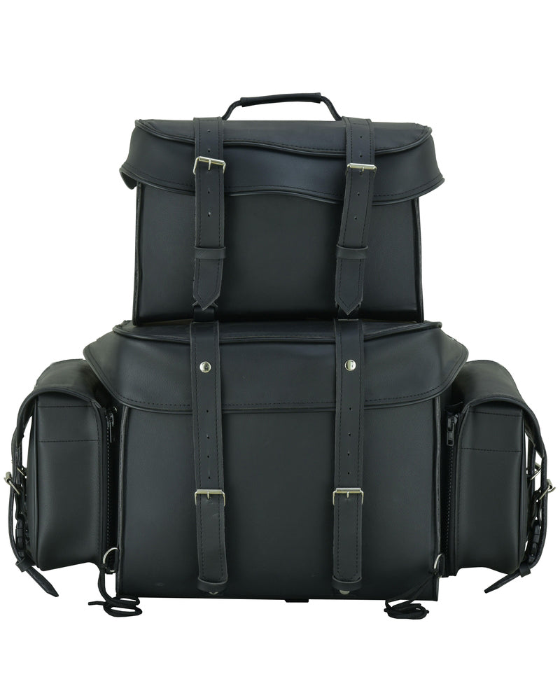 RC350 Leather Black PVC Large Four Piece Motorcycle Touring Tail Bag