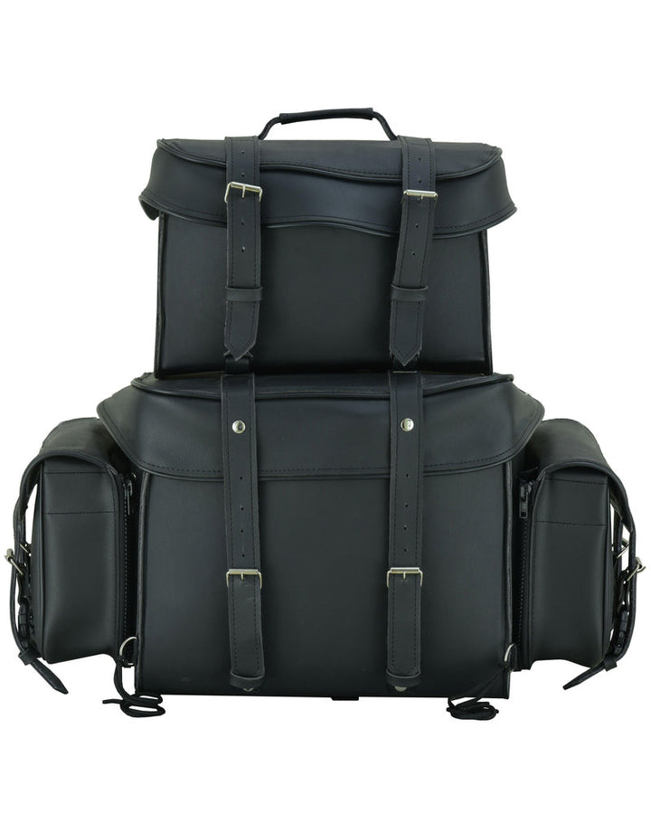 RC350 Leather Black PVC Large Four Piece Motorcycle Touring Tail Bag