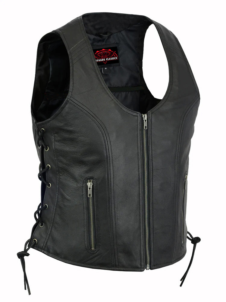 RC245 Women's Stylish Open Neck Side Lace Zipper Front Vest