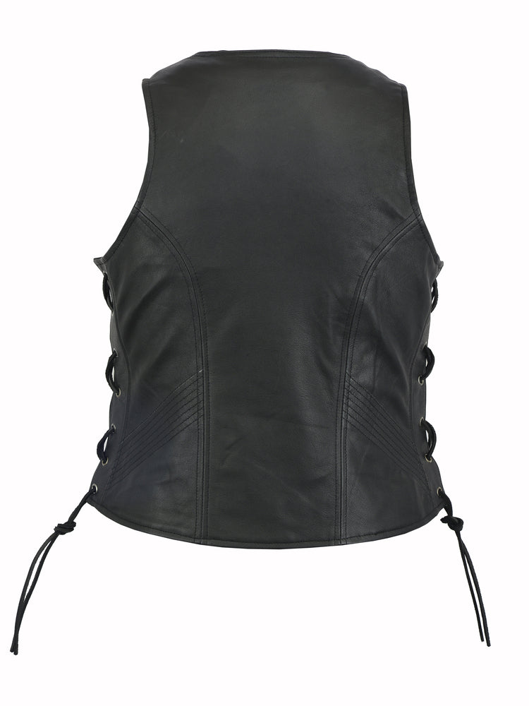 RC245 Women's Stylish Open Neck Side Lace Zipper Front Vest