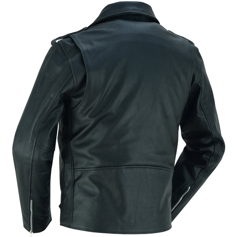 RC710 Economy Motorcycle Classic Biker Leather Jacket - Plain Sides