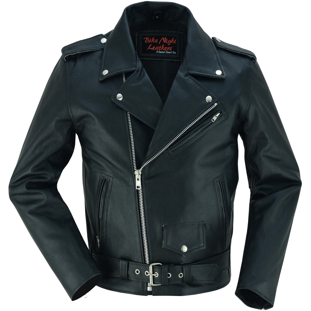 RC710 Economy Motorcycle Classic Biker Leather Jacket - Plain Sides