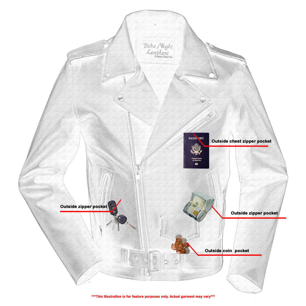 RC710 Economy Motorcycle Classic Biker Leather Jacket - Plain Sides