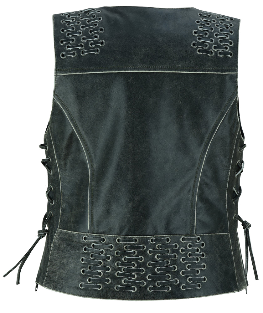 RC285V Women's Gray Vest with Grommet and Lacing Accents