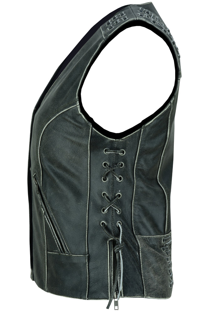 RC285V Women's Gray Vest with Grommet and Lacing Accents