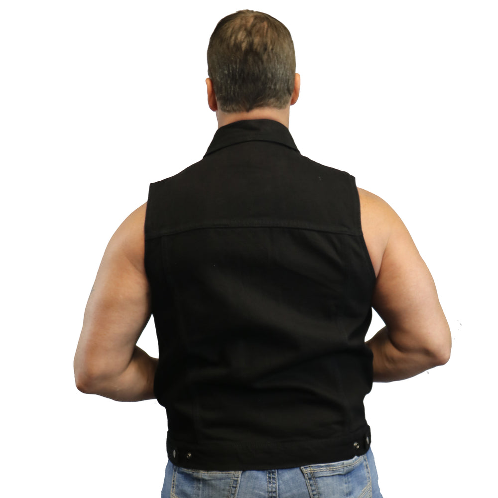 RM979BK Snap/Zipper Front Denim Vest- Black