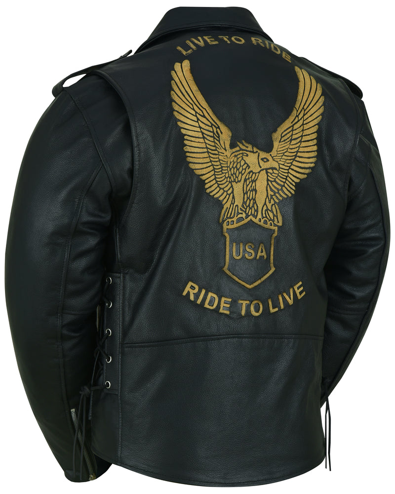 RC759 Men's Eagle Embossed Live To Ride - Ride To Live Classic Black