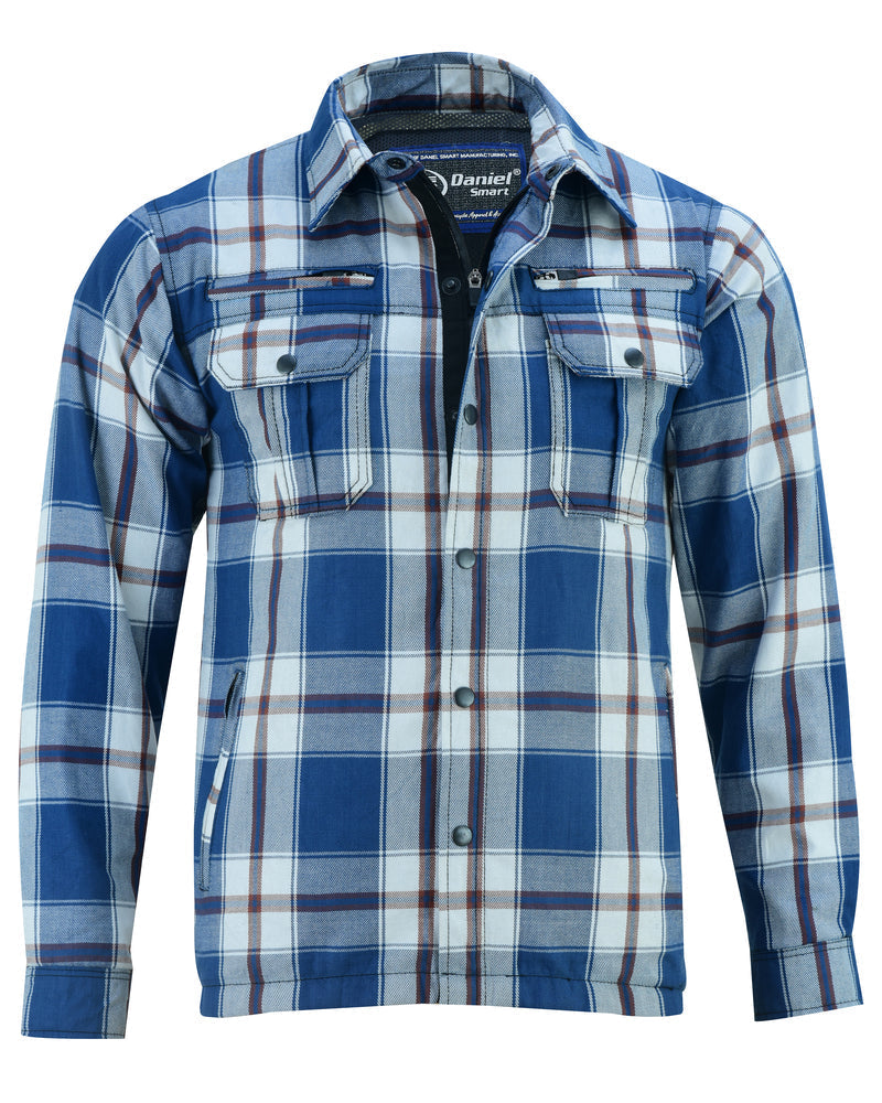 DS4673 Armored Flannel Shirt - Blue, White & Maroon Daniel Smart Manufacturing