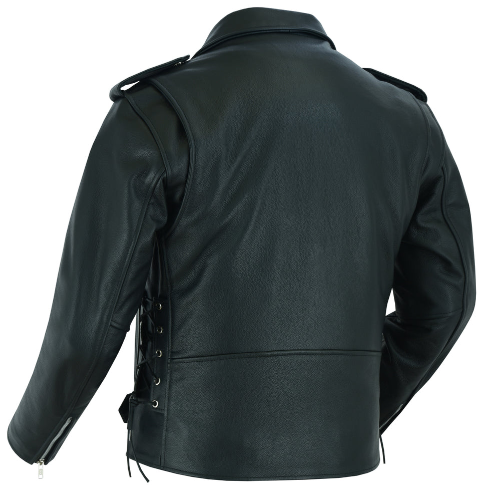RC711 Economy Motorcycle Classic Biker Leather Jacket - Side Laces