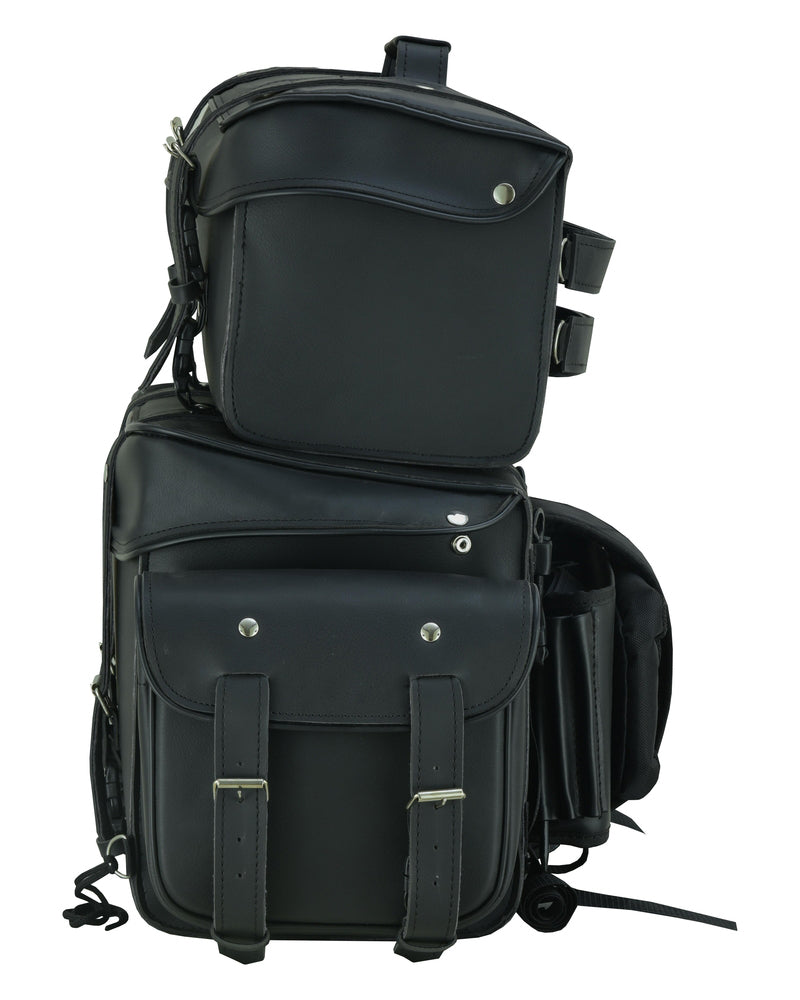 RC350 Leather Black PVC Large Four Piece Motorcycle Touring Tail Bag