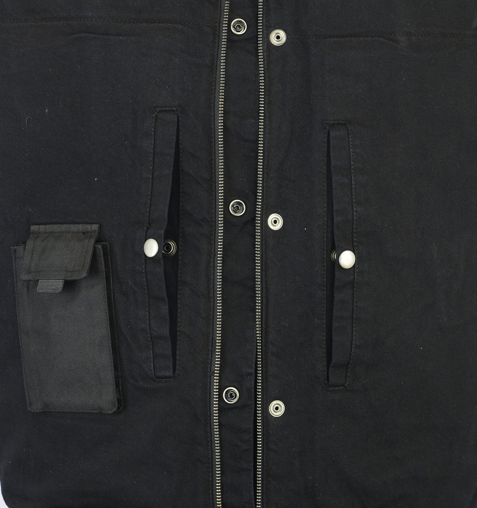 RM991 Men's Black Denim Single Panel Concealment Vest W/Leather Trim-