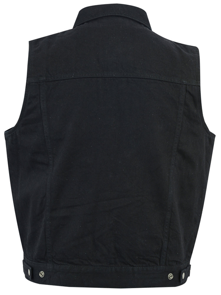 RM979BK Snap/Zipper Front Denim Vest- Black