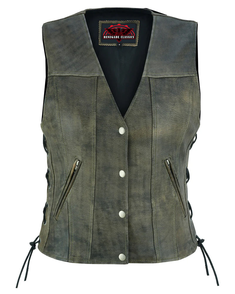 RC207 Women's Antique Brown Single Back Panel Concealed Carry Vest