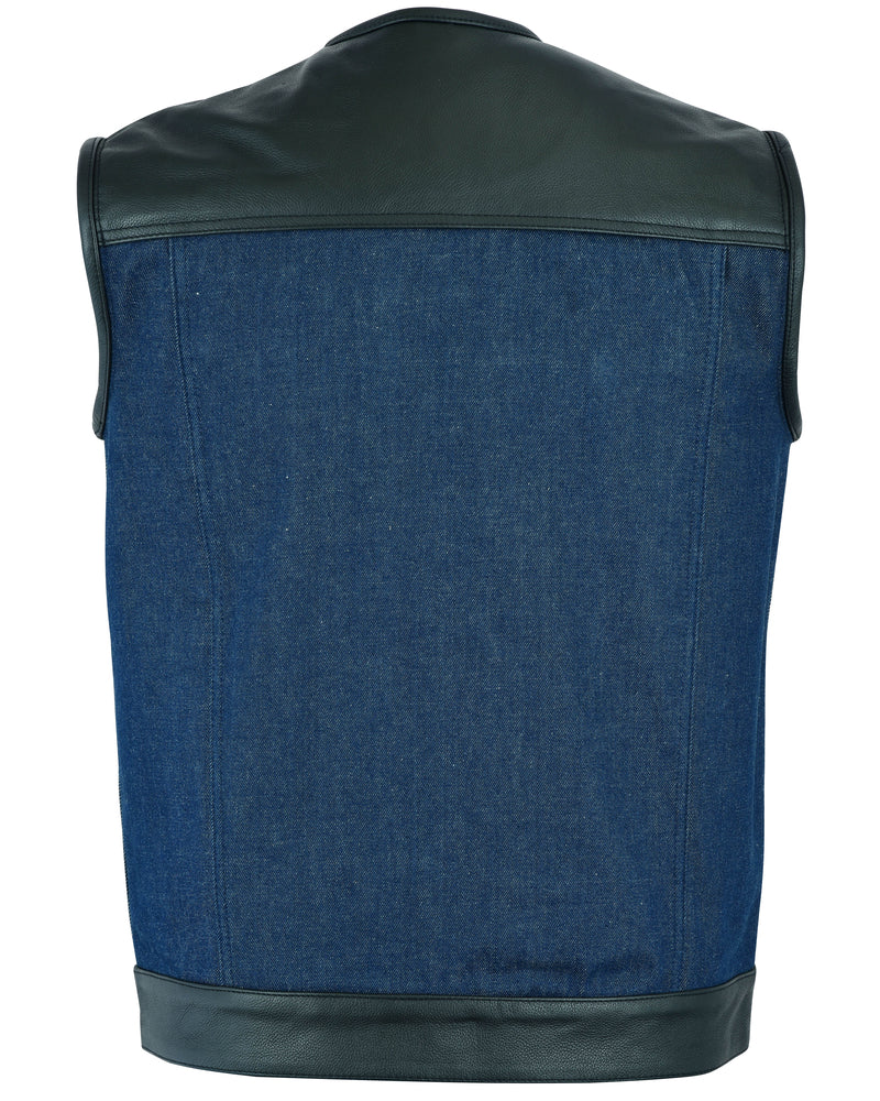 RM933 Men's Leather/Denim Combo Vest (Black/Broken Blue)